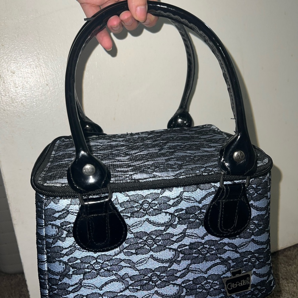 Light Blue/ Black Lace Spacious Makeup or Storage Bag
